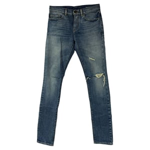Saint Laurent Versleten Slim-Fit Jeans in Blauwe Katoenen Denim