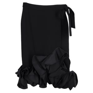 Victoria Beckham Rimpelzoom Midi Rok in Zwarte Wol