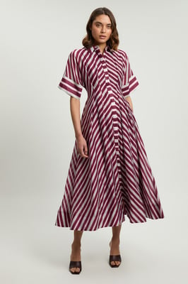 Stripe Collared Woven Midi Dress