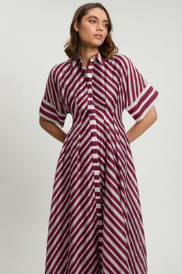 Stripe Collared Woven Midi Dress