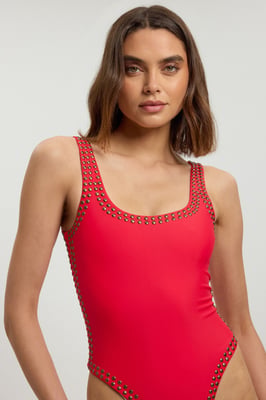 Bronze Studded High Leg Swimsuit