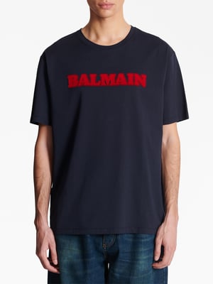 Flocked Logo-print T-Shirt in Navy