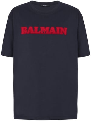Flocked Logo-print T-Shirt in Navy