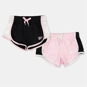Girls Reebok 2 Pack Black Bermuda Shorts in Pink Lady