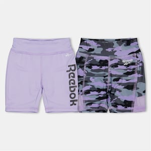 Girls Reebok 2 Pack Camo Slim Fit Bermuda Shorts in Lavender