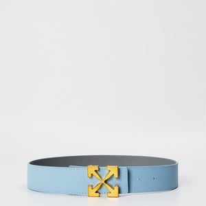 Accessories Off White Large Genie Leather Belt in Light Blue Grey