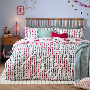 Furn Passport To The North Pole Christmas Reversible Duvet Cover Set, Candy Floss/Linen