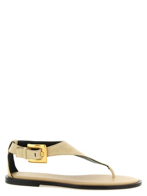 Balmain Beige Kalfskin Platte Sandalen