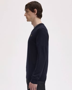 Regular Fit Long Sleeve V Neck Jumper in Dark Navy