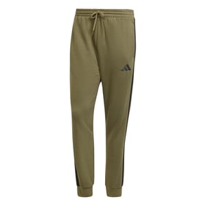 Men's adidas Fleece Tapered Cuff 3 Stripes Joggers in Olive Strata