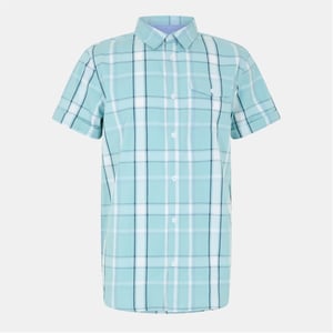 Men's Bench Collared Neck Short Sleeve Regular Fit Shirt in Teal Check