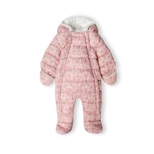 Girls Minoti Hooded Neck Floral Patterned Long Sleeve Snowsuit in Light Pink