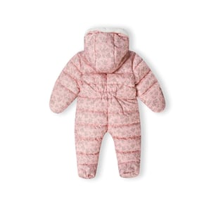 Girls Minoti Hooded Neck Floral Patterned Long Sleeve Snowsuit in Light Pink