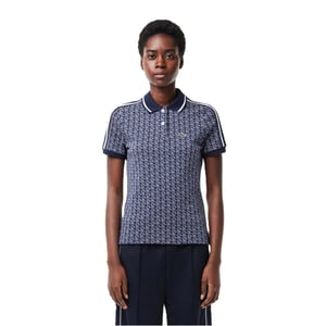 Women's Lacoste Jacquard Slim Fit Polo Shirt in Methylene/Flour
