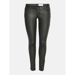 Women's Noisy May Coated Solid Patterned Five Pocket Pants in Black