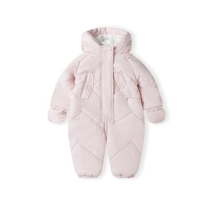 Girls Minoti Hooded Neck Long Sleeve Solid Patterned Snowsuit in Light Pink