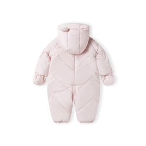 Girls Minoti Hooded Neck Long Sleeve Solid Patterned Snowsuit in Light Pink