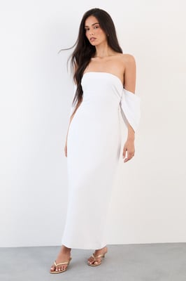 Stretch Crepe Bardot Column Midi Dress