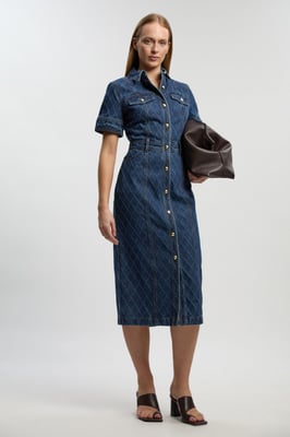 Petite Denim Printed Midi Dress