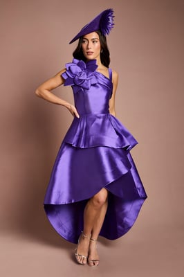 Lisa Tan 3D Corsage One Shoulder Twill Midi Dress