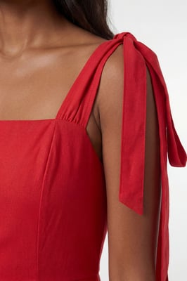 Viscose Linen Tie Strap Woven Prom Dress