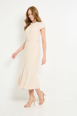Crepe Embellished Twist Midi Dress