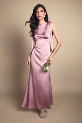 Coast Honoured Sleeveless High Neck Tie Shoulder Satin Maxi Bridesmaid Dress