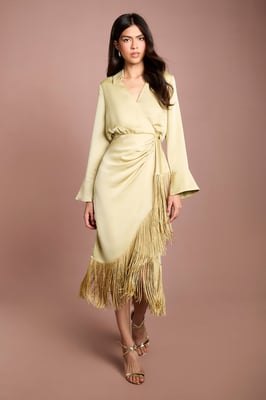 Fringe Satin Shirt Dress