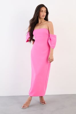 Stretch Crepe Bardot Column Midi Dress