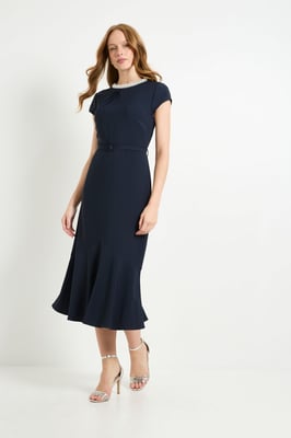 Crepe Embellished Twist Midi Dress