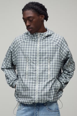 Oversized Boxy Ski Mask Insert Hooded Check Cagoule