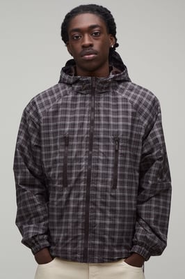 Oversized Boxy Ski Mask Insert Hooded Check Cagoule