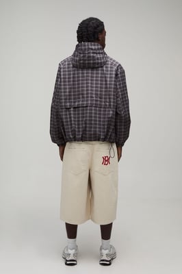 Oversized Boxy Ski Mask Insert Hooded Check Cagoule