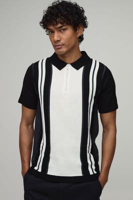 Regular Fit 1/4 Zip Striped Knitted Polo