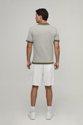 Regular Fit V Neck Houndstooth Knitted Polo