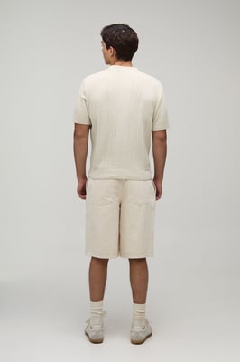 Regular Fit Cotton Blend Cable Knitted Polo