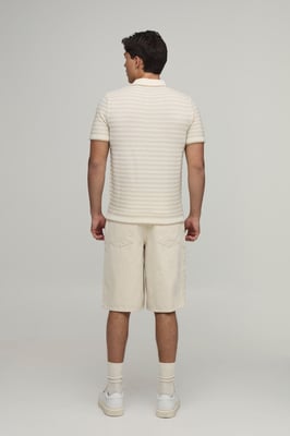 Regular Open Stitch Striped Knitted Polo