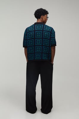 Oversized Boxy Crochet Tapestry Knitted Polo