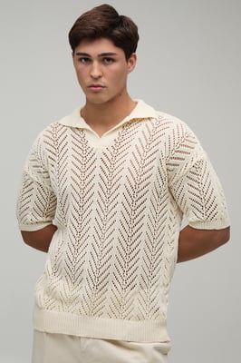 Relaxed Fit Open Stitch Knitted Polo