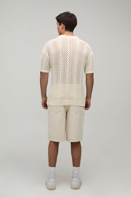 Relaxed Fit Open Stitch Knitted Polo