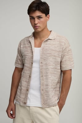Regular Fit Marled Cotton Blend Knitted Shirt