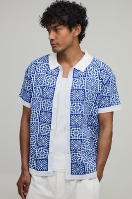 Relaxed Crochet Square Knitted Shirt