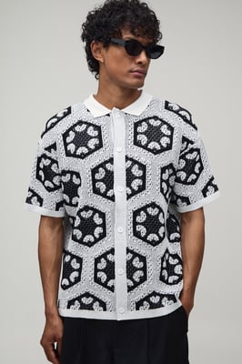 Relaxed Crochet Tapestry Knitted Shirt