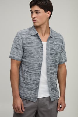 Regular Fit Marled Cotton Blend Knitted Shirt