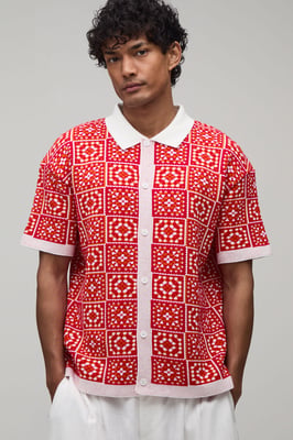 Relaxed Crochet Square Knitted Shirt
