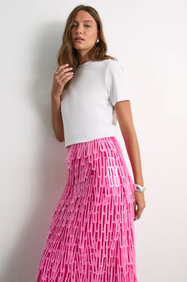 Fringe Cut Out Sequin Tiered Midi Skirt