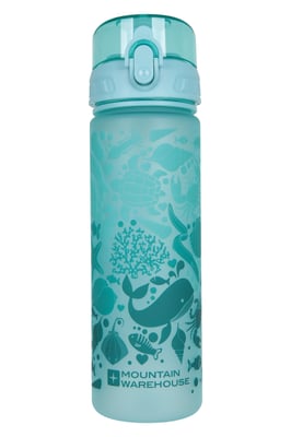 BPA Free Kids Printed Plastic Water Bottle Lightweight Leakproof Push Lid Turquoise