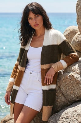 Colour Block Longline Knit Cardigan