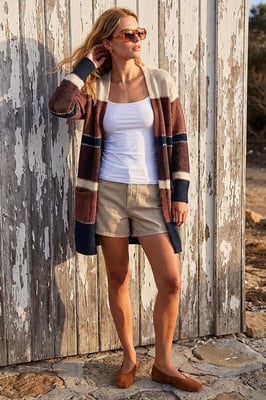Colour Block Longline Knit Cardigan