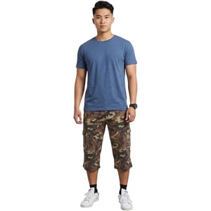 Mens Cargo Shorts Chino Pants 3/4 Camouflage Multi Pocket Long Three Quarter New